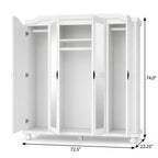 74" White Solid Wood Mirrored Four Door Combo Dresser