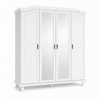 74" White Solid Wood Mirrored Four Door Combo Dresser