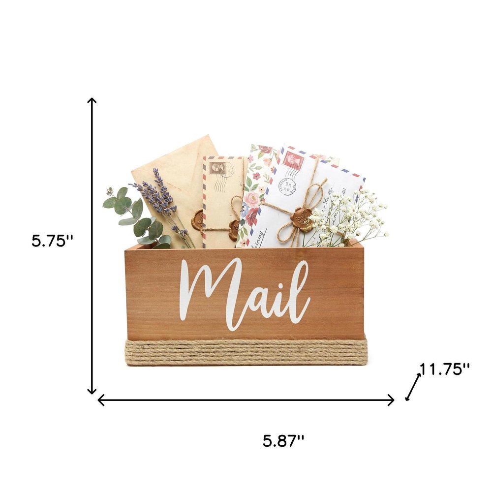 12" Antiqued White Solid Wood And Jute Mail Holder