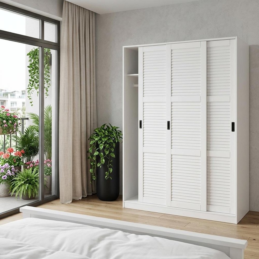 72" White Solid Wood Three Door Combo Dresser
