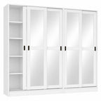 72" White Solid Wood Mirrored Five Door Combo Dresser