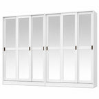 72" White Solid Wood Mirrored Six Door Combo Dresser