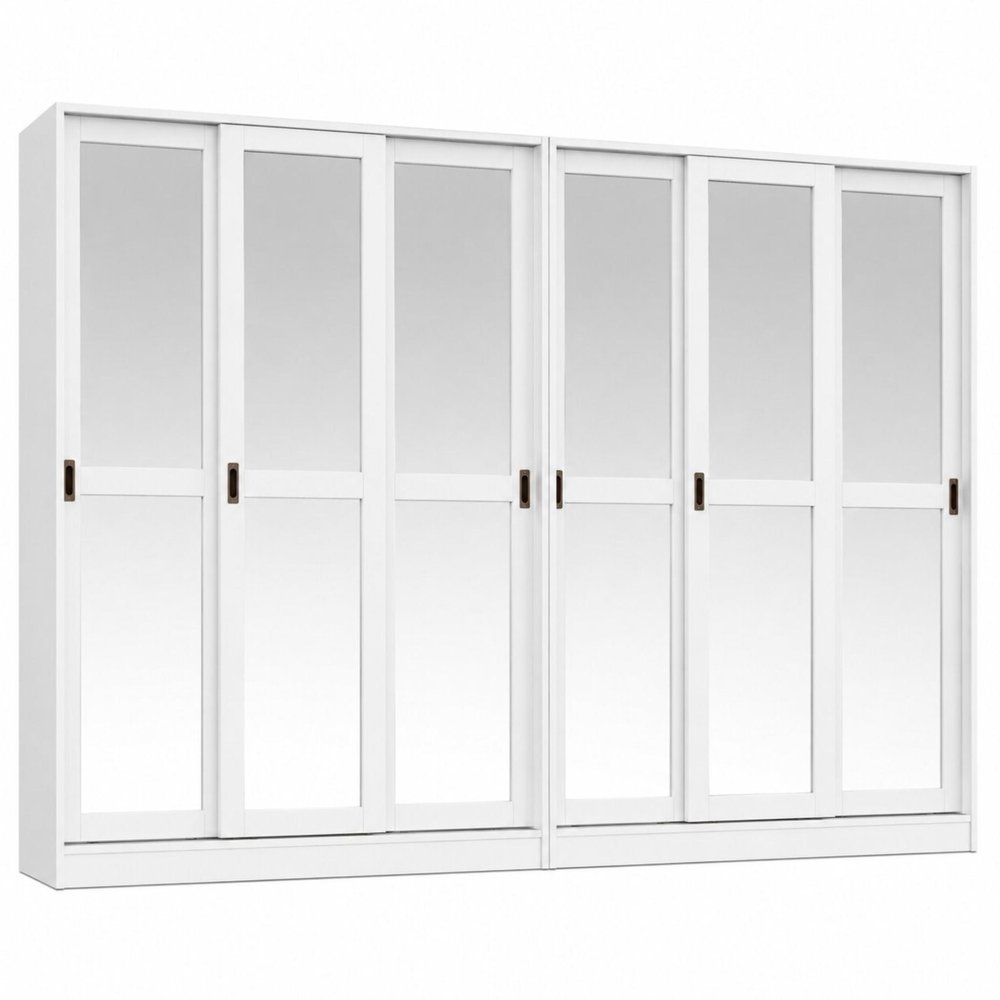72" White Solid Wood Mirrored Six Door Combo Dresser
