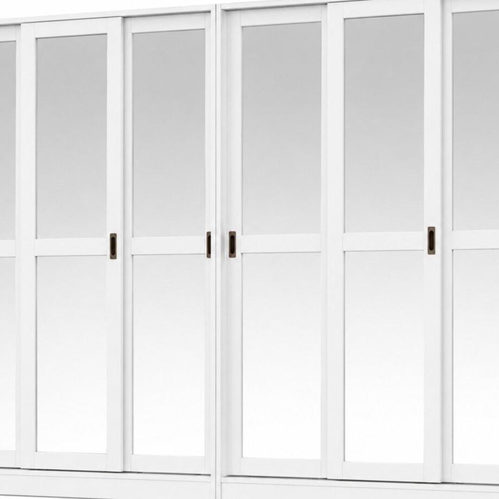 72" White Solid Wood Mirrored Six Door Combo Dresser