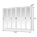 72" White Solid Wood Mirrored Six Door Combo Dresser