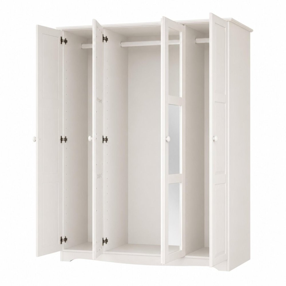 72" White Solid Wood Mirrored Four Door Combo Dresser