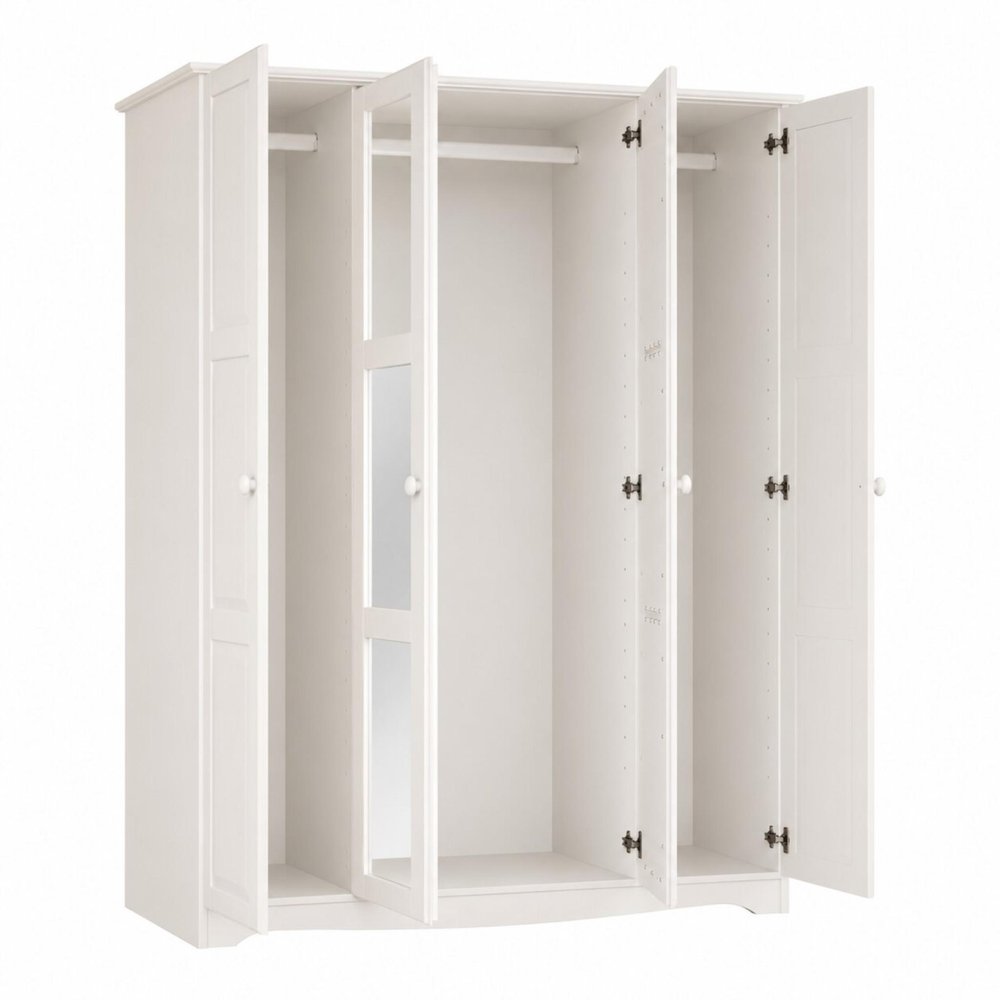 72" White Solid Wood Mirrored Four Door Combo Dresser
