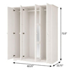 72" White Solid Wood Mirrored Four Door Combo Dresser