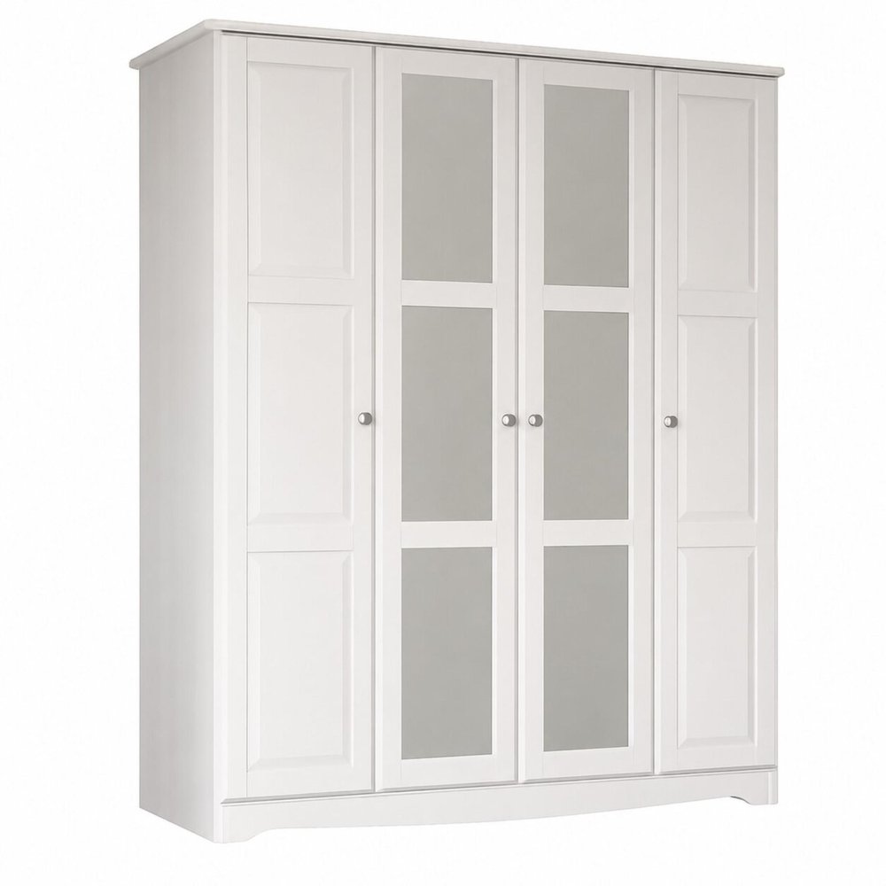 72" White Solid Wood Mirrored Four Door Combo Dresser