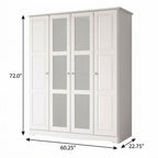 72" White Solid Wood Mirrored Four Door Combo Dresser