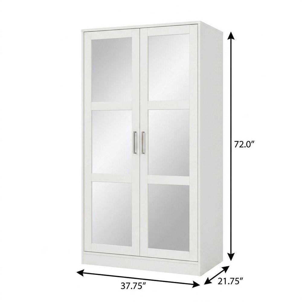 72" White Solid Wood Mirrored Two Door Combo Dresser