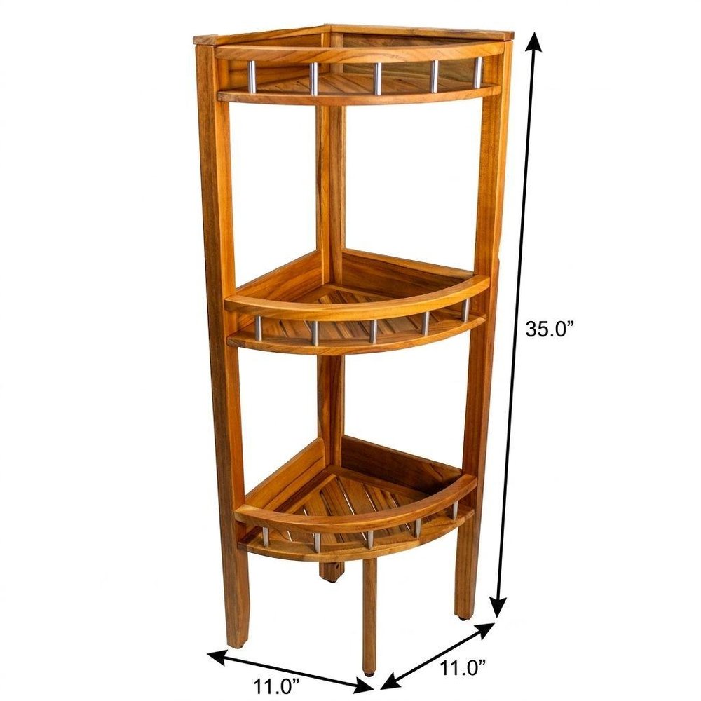 11" Brown Solid Wood Bathroom Shelves