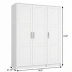 72" White Solid Wood Three Door Combo Dresser
