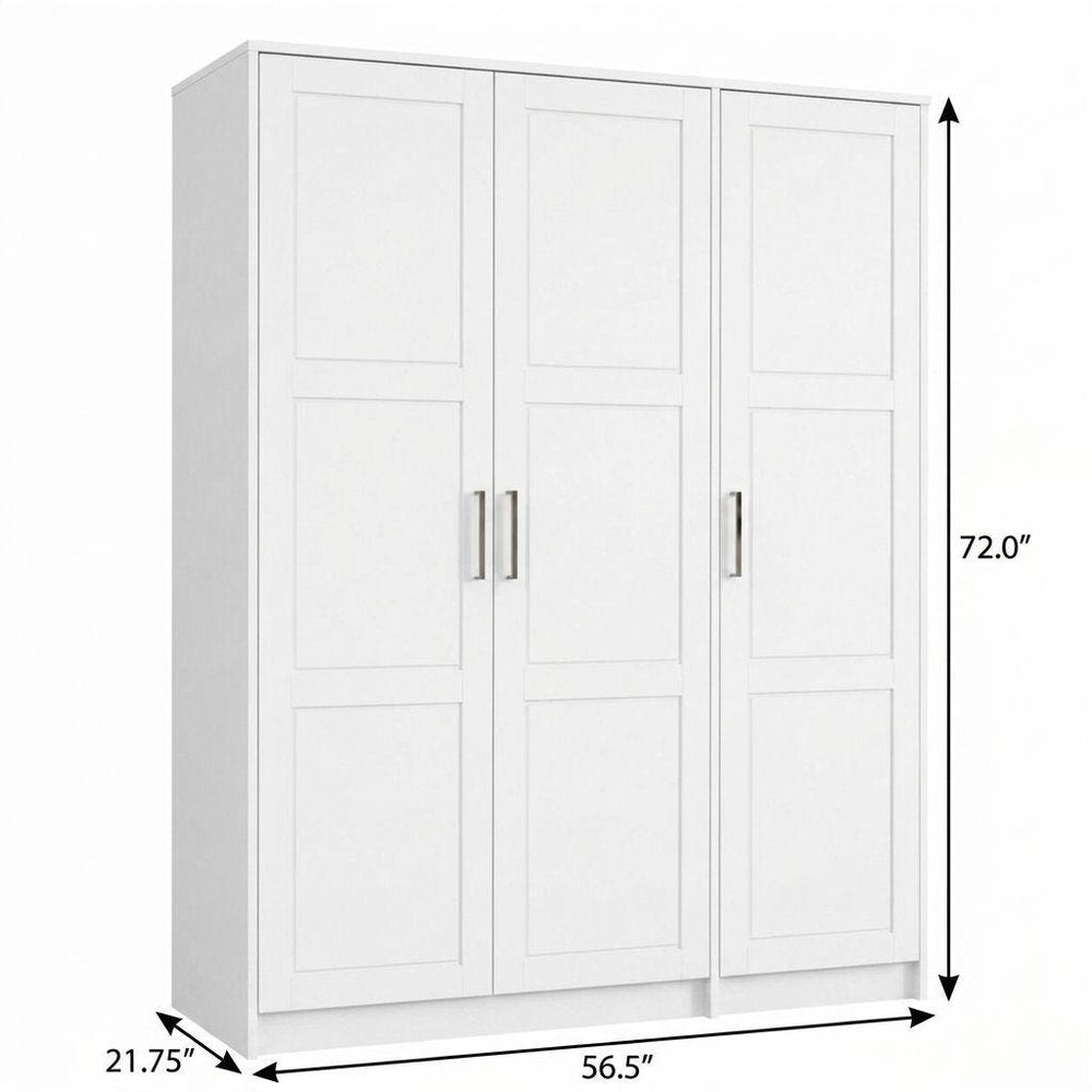 72" White Solid Wood Three Door Combo Dresser