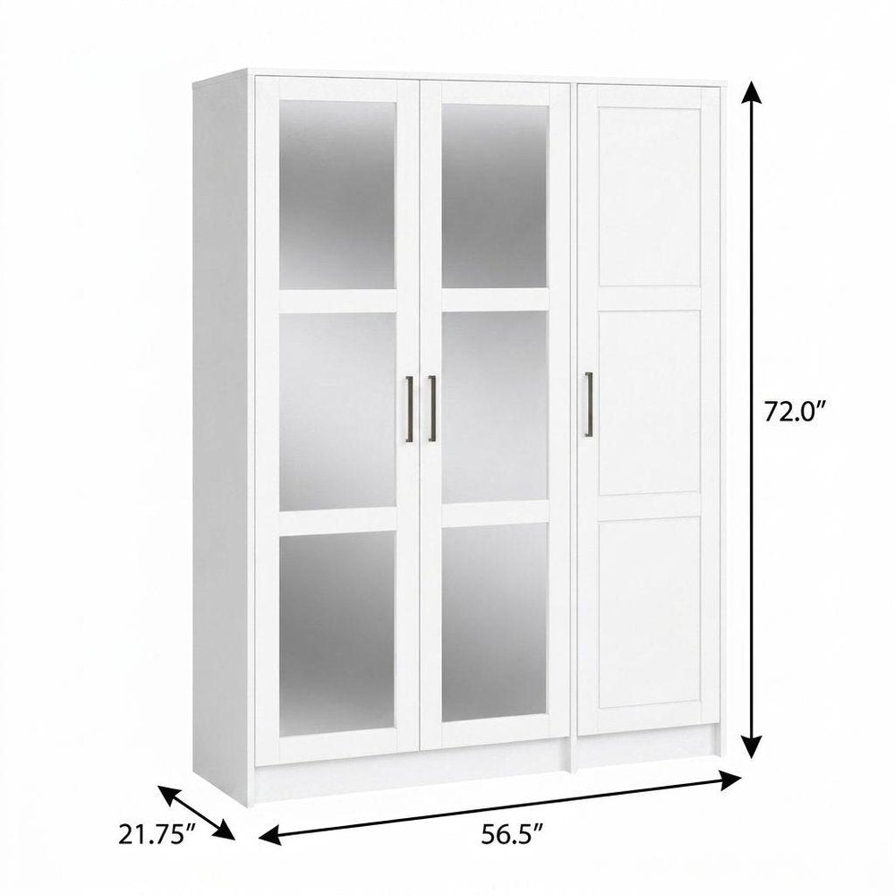 72" White Solid Wood Three Door Combo Dresser