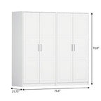 72" White Solid Wood Four Door Combo Dresser