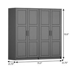 72" White Solid Wood Four Door Combo Dresser