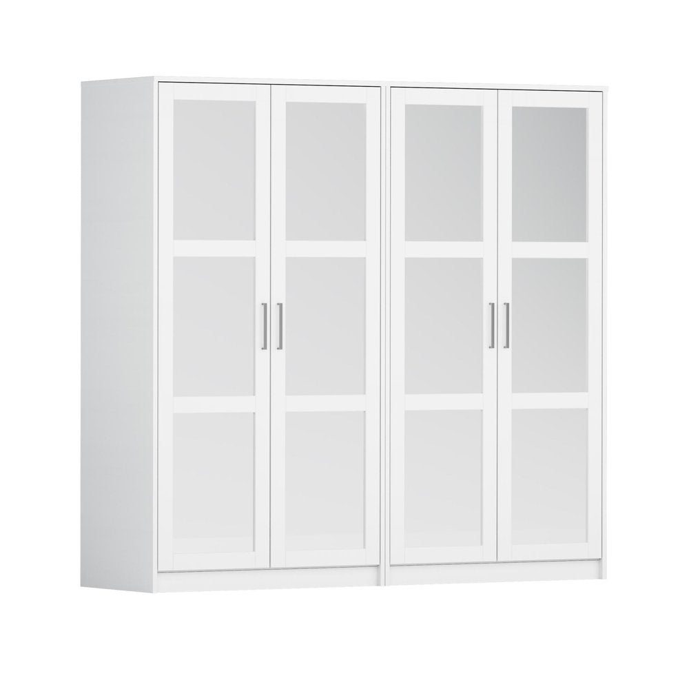 72" Black Solid Wood Mirrored Four Door Combo Dresser