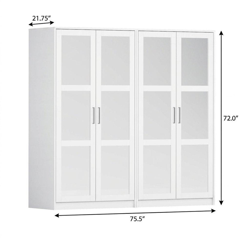 72" Black Solid Wood Mirrored Four Door Combo Dresser