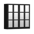 72" Black Solid Wood Mirrored Four Door Combo Dresser