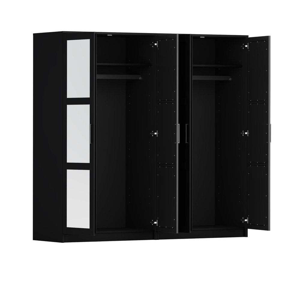 72" Black Solid Wood Mirrored Four Door Combo Dresser