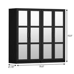 72" Black Solid Wood Mirrored Four Door Combo Dresser