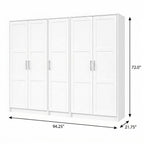 72" White Solid Wood Five Door Combo Dresser
