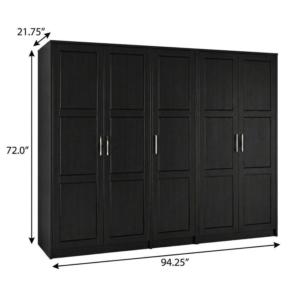 72" Black Solid Wood Five Door Combo Dresser