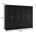 72" Black Solid Wood Five Door Combo Dresser