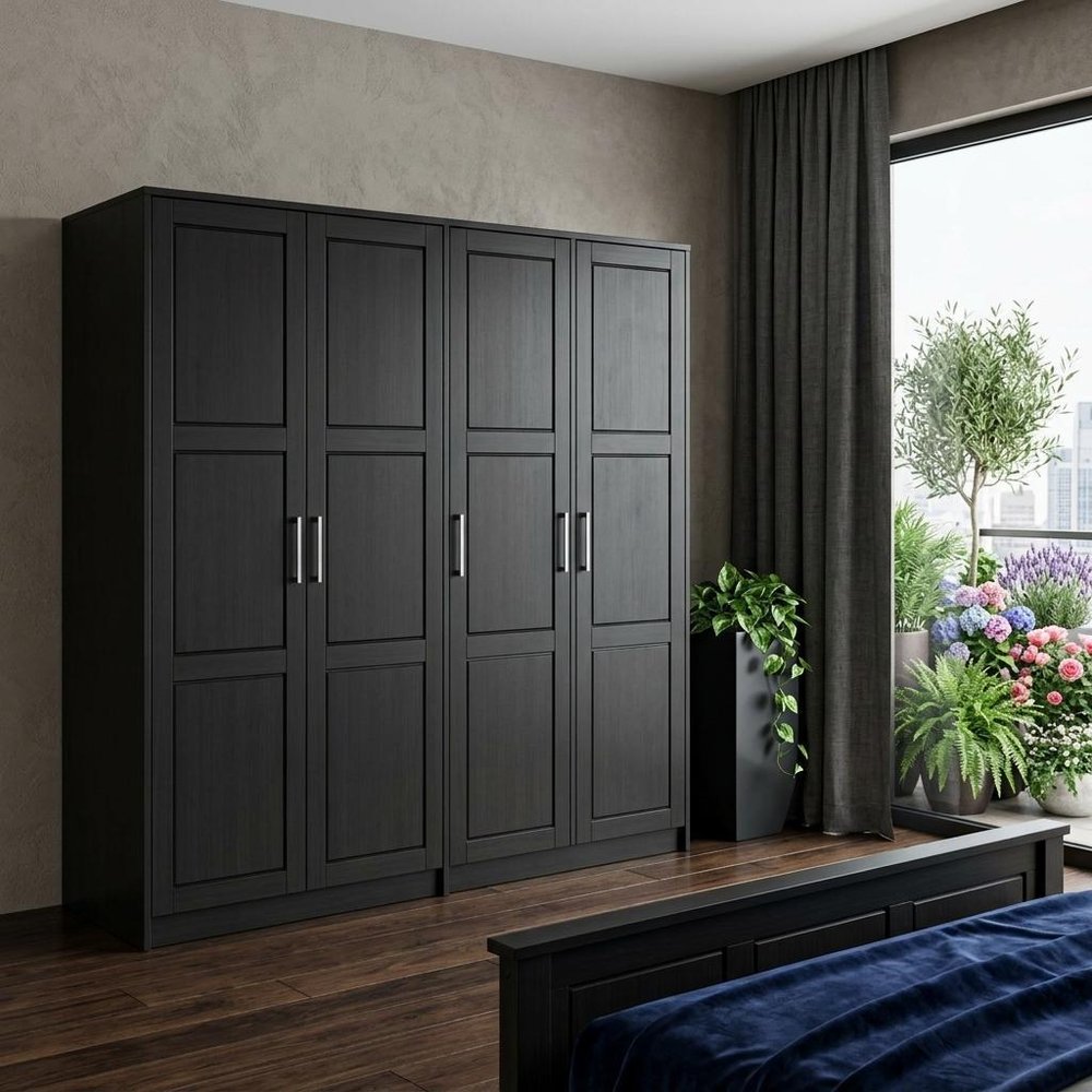 72" Black Solid Wood Five Door Combo Dresser