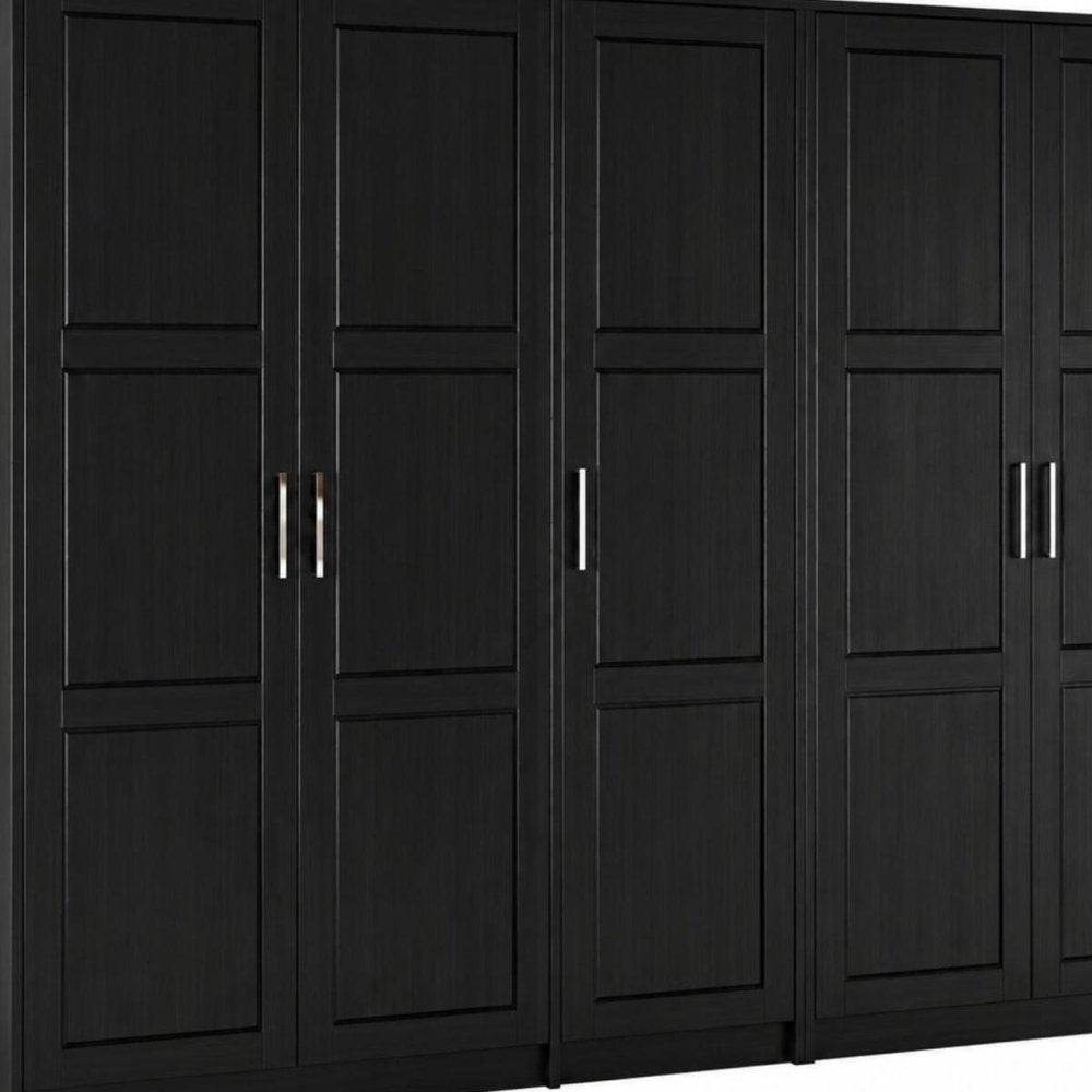 72" Black Solid Wood Five Door Combo Dresser