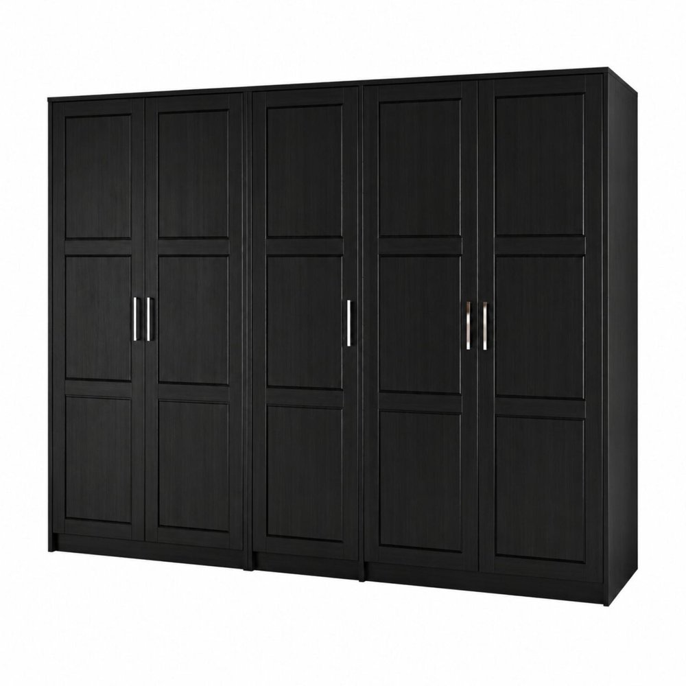 72" Black Solid Wood Five Door Combo Dresser