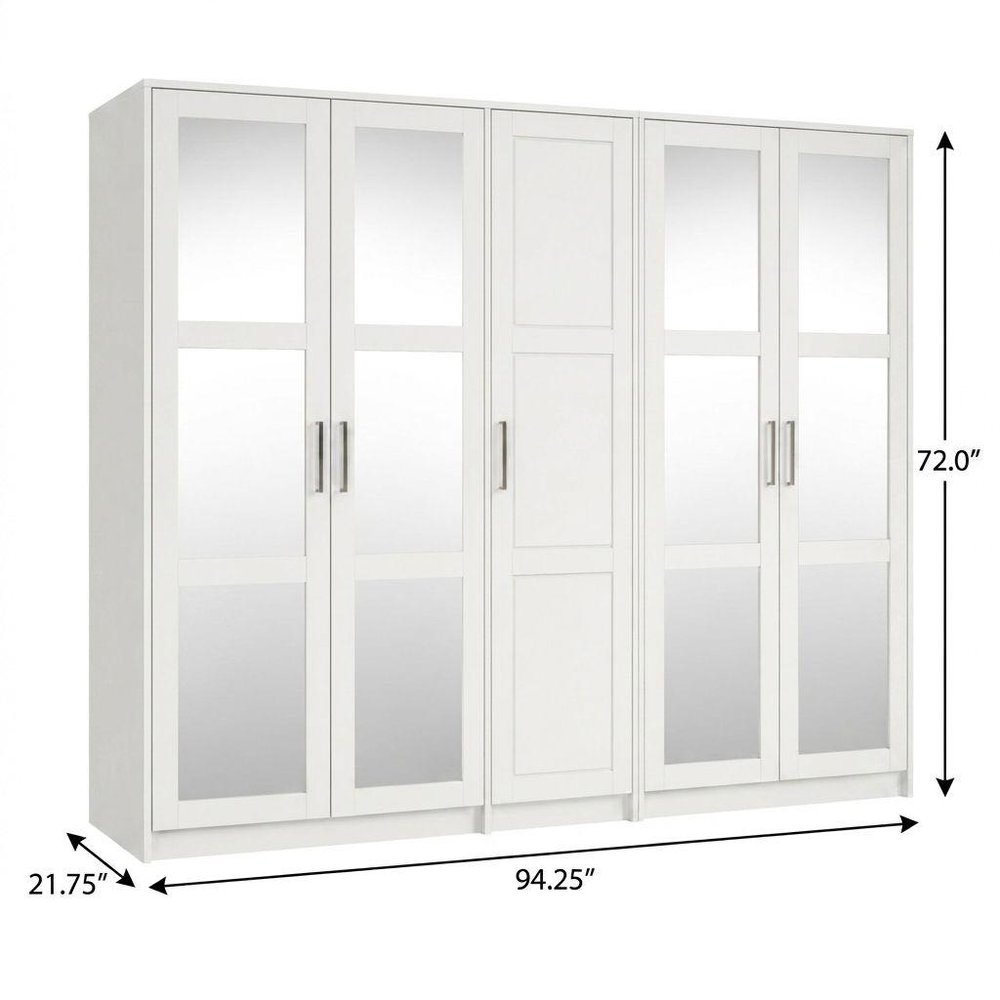72" White Solid Wood Five Door Combo Dresser