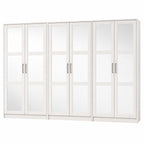 72" White Solid Wood Mirrored Six Door Combo Dresser