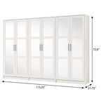 72" White Solid Wood Mirrored Six Door Combo Dresser