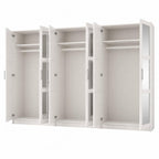 72" White Solid Wood Mirrored Six Door Combo Dresser