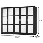 72" Black Solid Wood Mirrored Six Door Combo Dresser