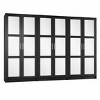 72" Black Solid Wood Mirrored Six Door Combo Dresser