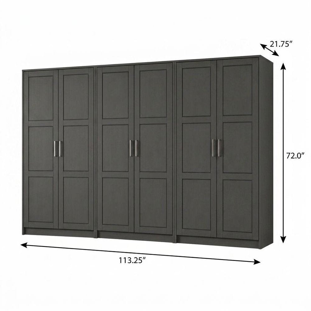 72" Black Solid Wood Six Door Combo Dresser