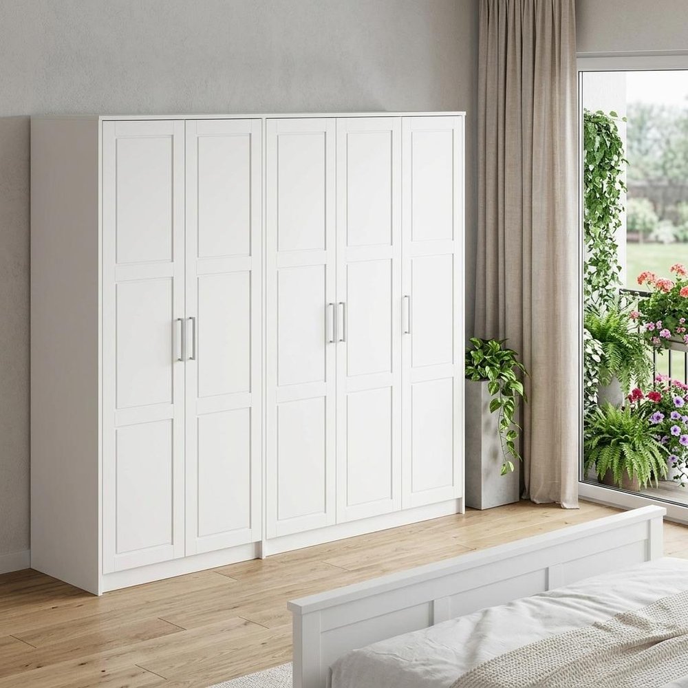 72" White Solid Wood Six Door Combo Dresser