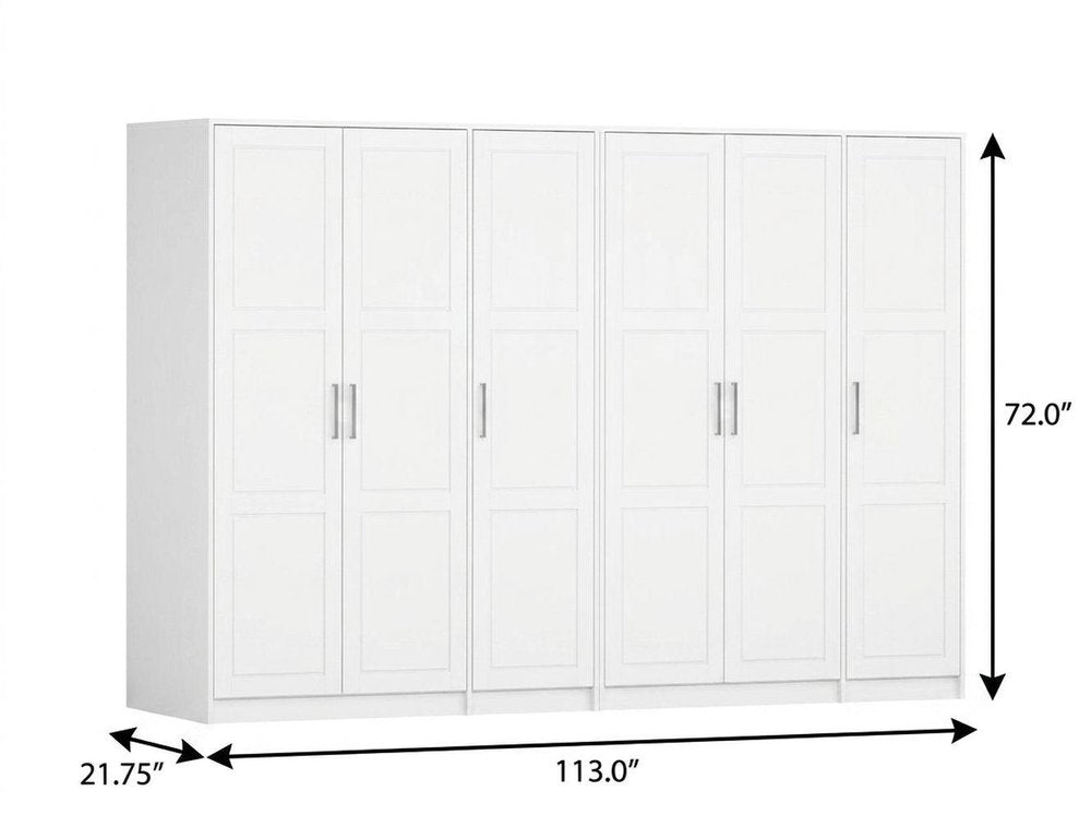 72" White Solid Wood Six Door Combo Dresser