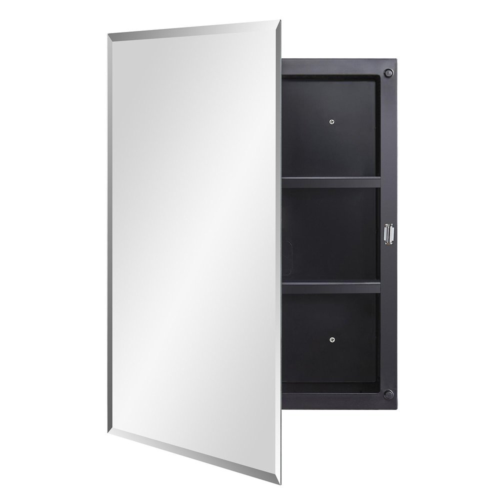 16" Black Plastic Floating Single Door Bathroom Vanity And Medicine Cabinet With Mirror