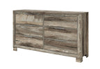 59" Brown Wood Six Drawer Double Dresser
