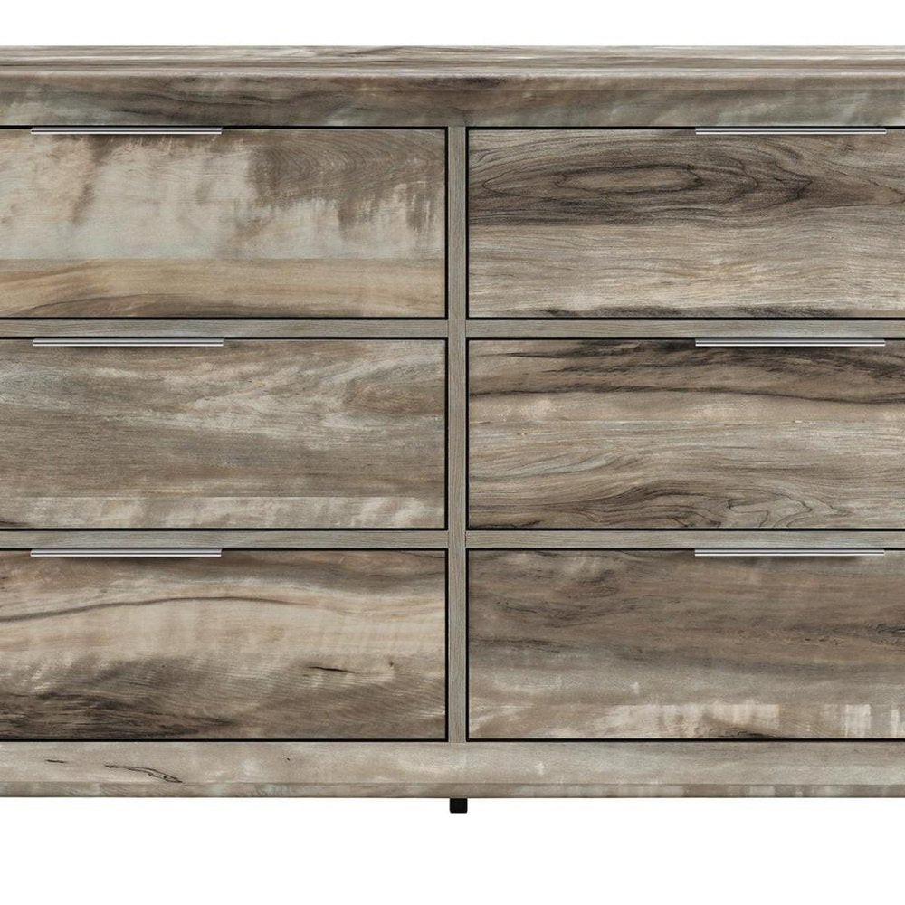 59" Brown Wood Six Drawer Double Dresser