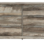 59" Brown Wood Six Drawer Double Dresser
