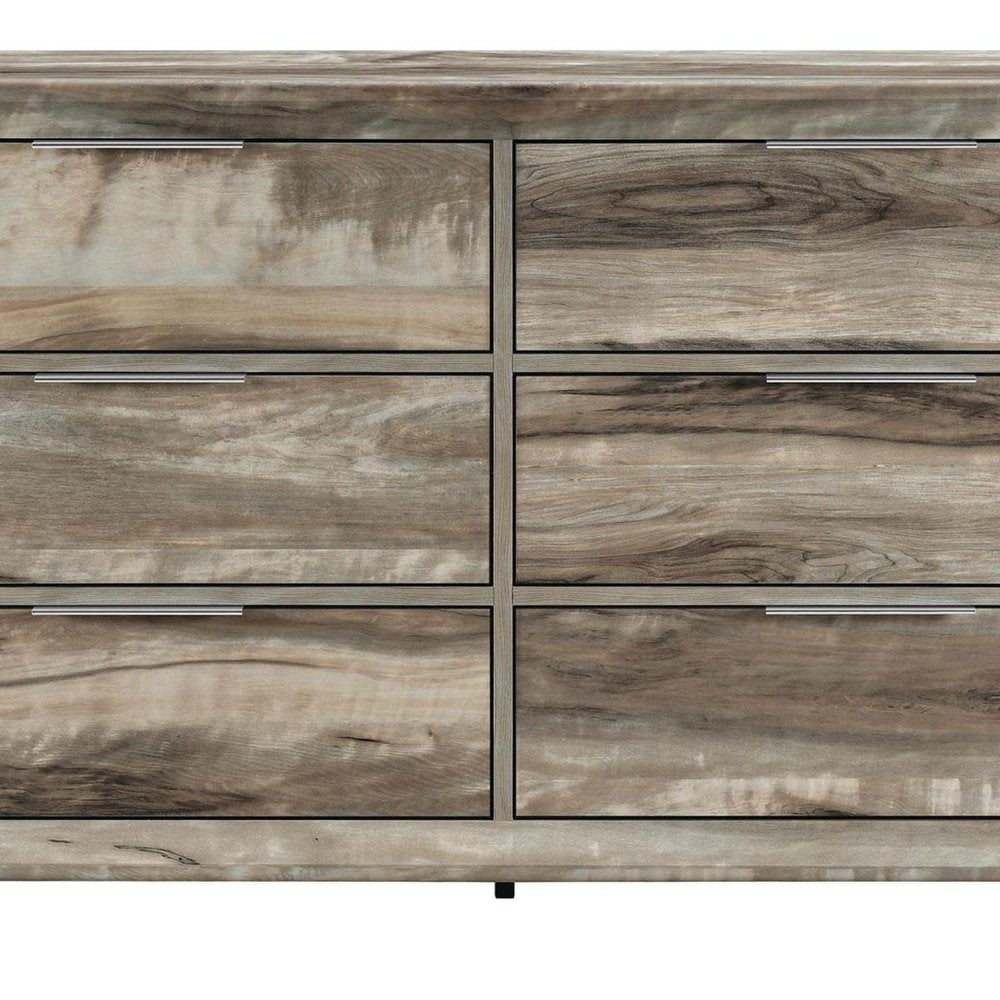 59" Brown Wood Six Drawer Double Dresser