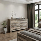 59" Brown Wood Six Drawer Double Dresser