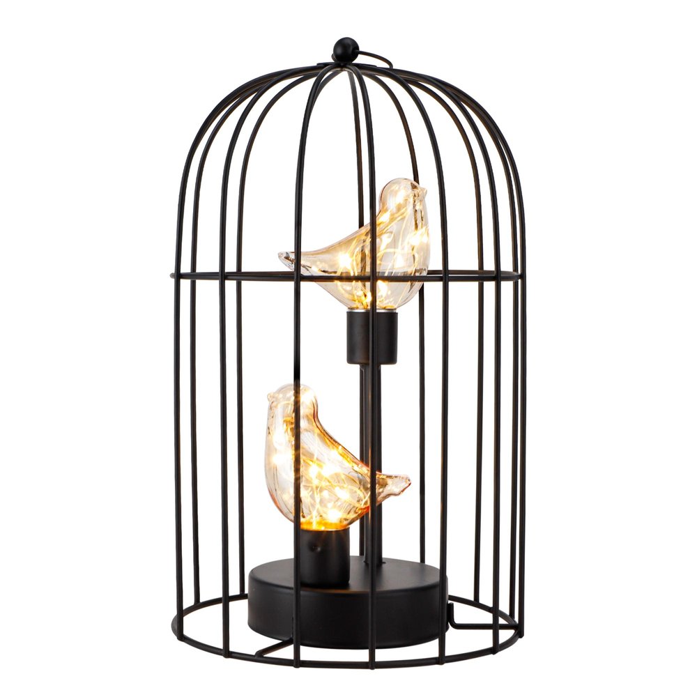 12" Black Birds In Cage Battery Operated Desk Lamp