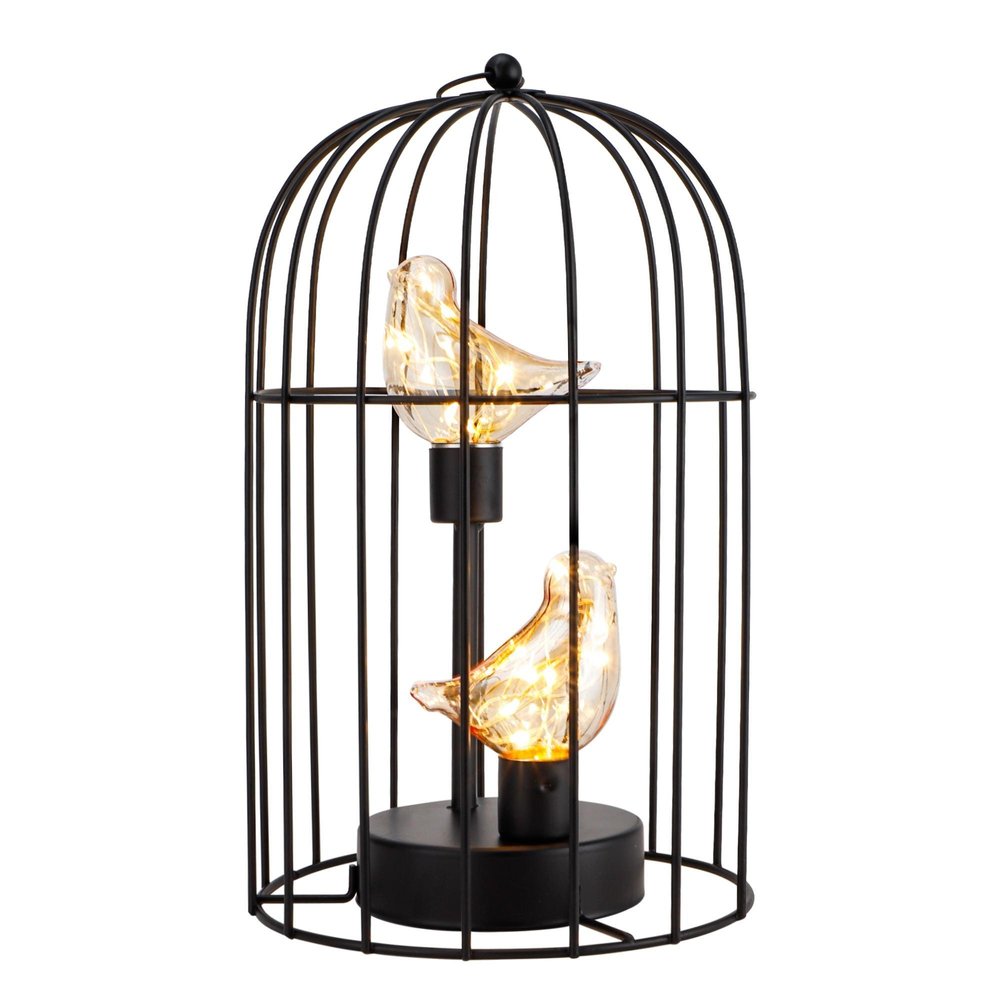 12" Black Birds In Cage Battery Operated Desk Lamp