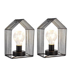 Set of Two 7" Black Novelty Battery Powered Desk Lamps With Cage Shades